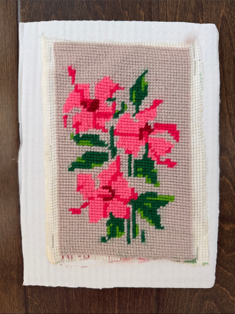 Completed Needlepoint - Pink Hibiscus Flower